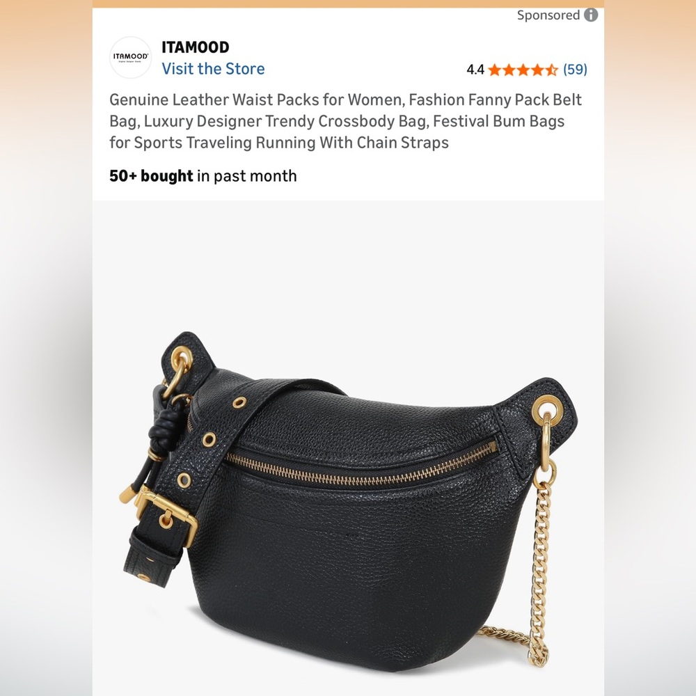Black Genuine Leather Belt Sling Bag - Picture 5 of 5